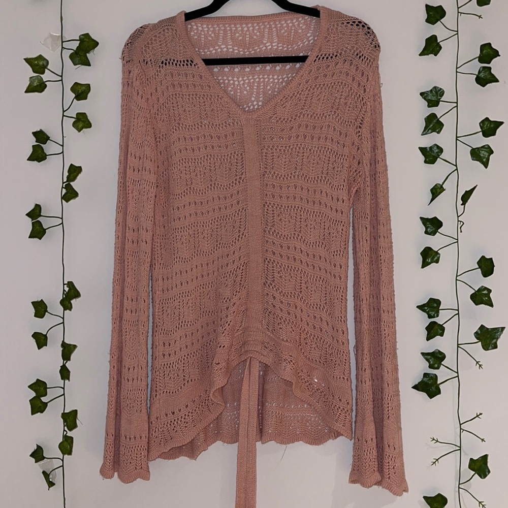 Woman's Amazon Pink Crochet Long Sleeve Sweater M - Picture 4 of 10